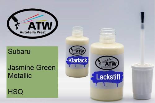 Subaru, Jasmine Green Metallic, HSQ: 20ml Lackstift + 20ml Klarlack - Set, von ATW Autoteile West.